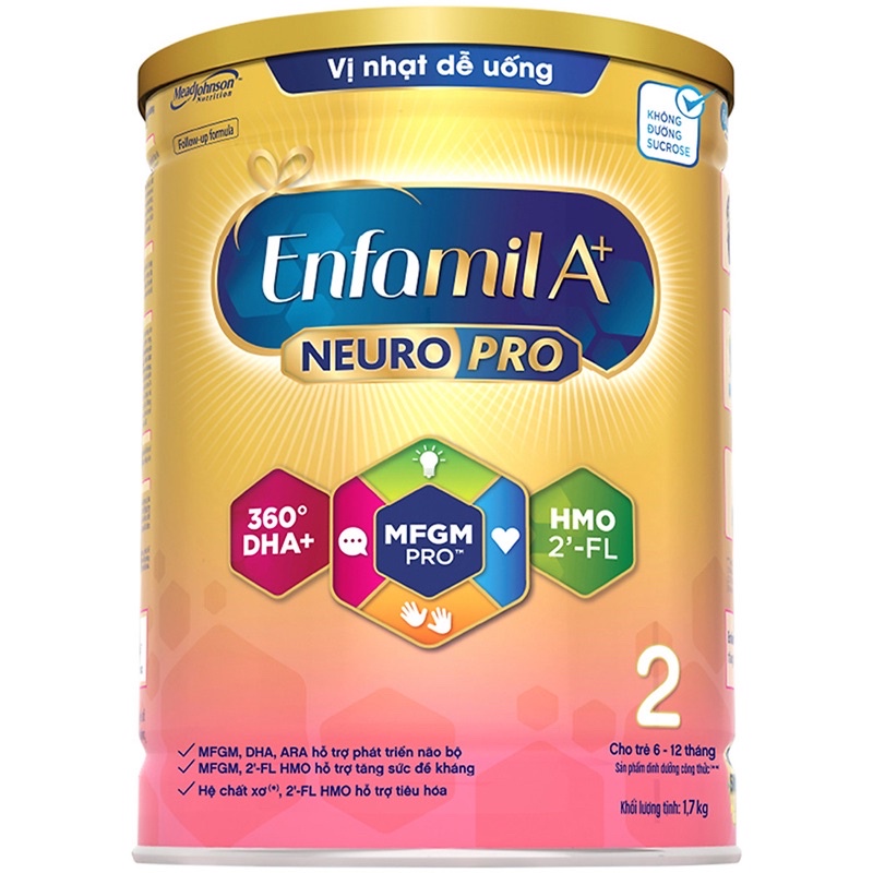 Sữa bột Enfamil A+ 2 DHA+ và MFGM Pro 1.7kg ( Mẫu Mới Neuropro )