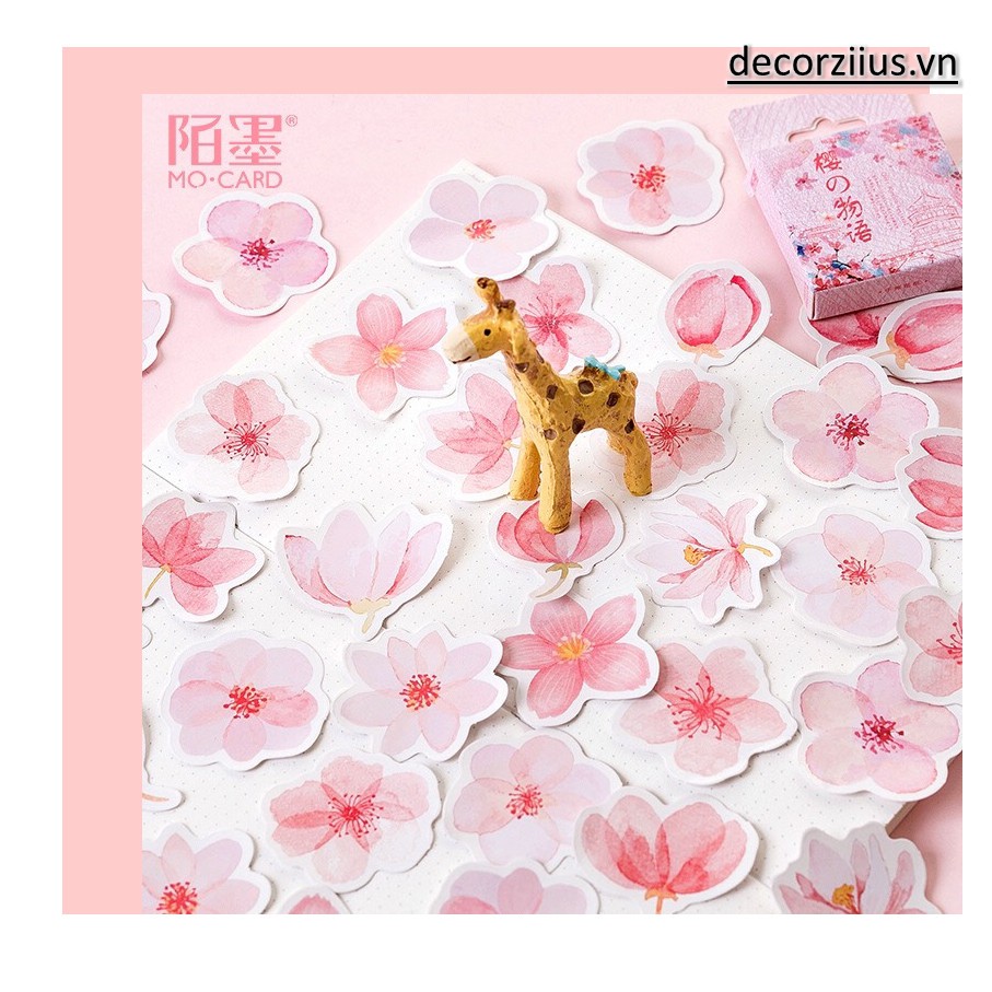 Hộp 45 Sticker Hình Dán Hoa Anh Đào Xinh Xắn Trang Trí Sổ Tay, Planner, Bullet Journal
