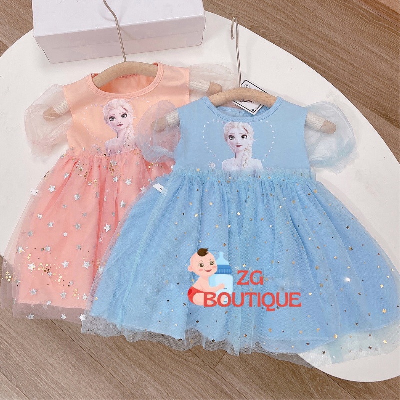 Váy cho bé gái, đầm công chúa elsa ngắn tay cotton phối ren siêu đẹp cho bé đi học, đi chơi ZG Boutique size 8 đến 18kg