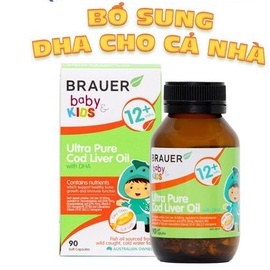 Viên uống DHA BRAUER Baby &amp; Kids Ultra Pure Cod Liver Oil cho trẻ từ 12 tháng hộp 90 viên