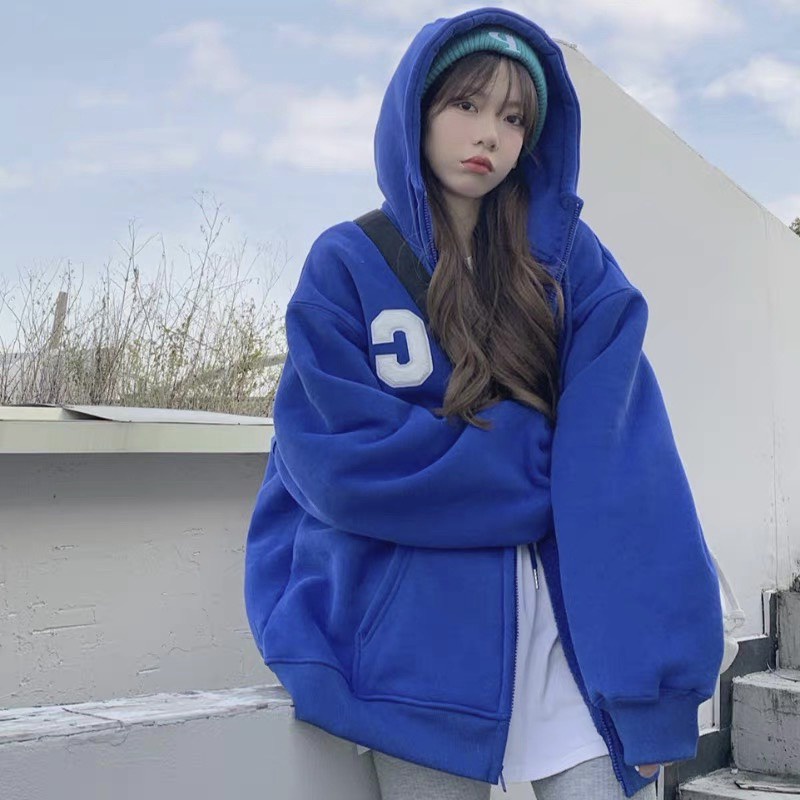 Áo Hoodie Zip Chữ C Ngược Form Rộng Unisex, Áo Khoác Nỉ Bông Nam Nữ Phong Cách Hàn Quốc Ảnh Thật Có Sẵn