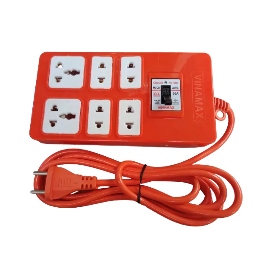 Ổ cắm điện đa năng siêu chịu tải, 6 lỗ cắm lõi sứ có Aptomat tự ngắt chống cháy chập quá tải