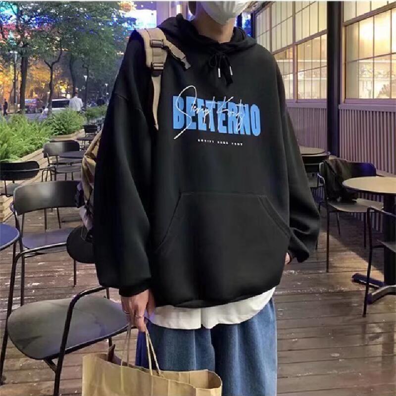 Áo hoodie dáng rộng in chữ phong cách Hàn Quốc thời trang mùa đông cho nam size M-8XL