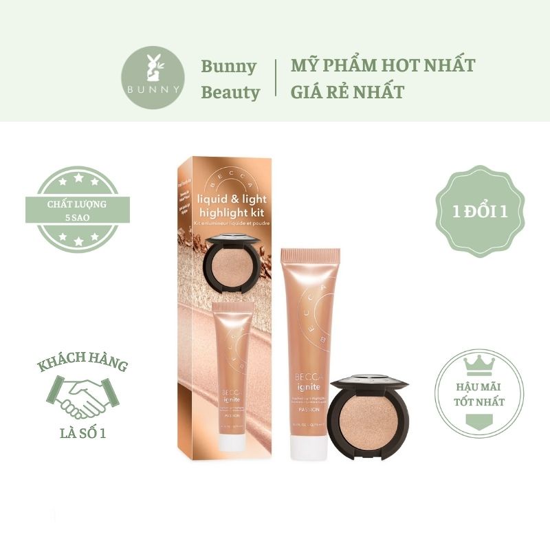 Set BECCA Liquid &amp; Light Highlight Kit Bunny Beauty hàng đủ bill