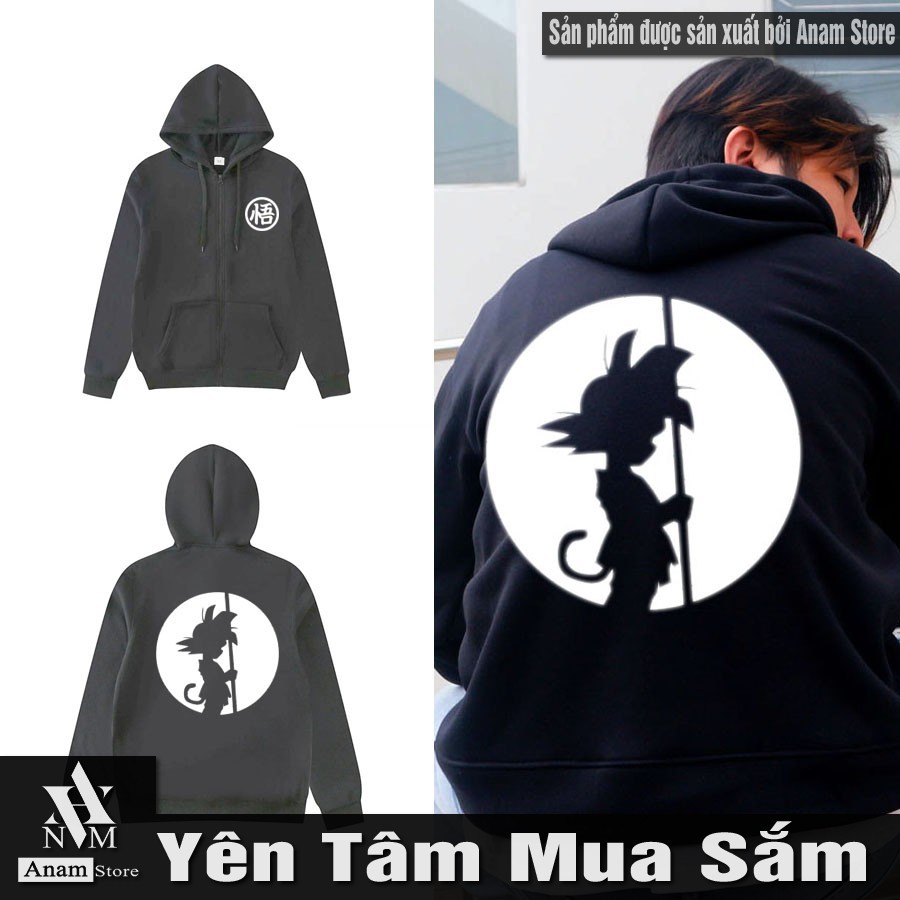 Áo hoodie dây kéo, Vải Nỉ Ngoại, Nam Nữ, Phản Quang Goku, Anam Store