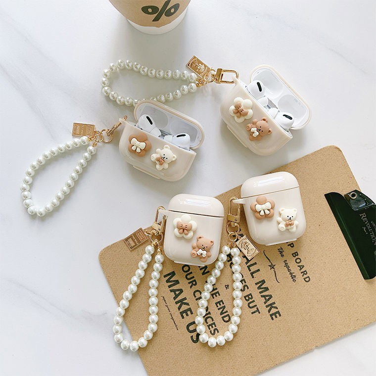 Vỏ bảo vệ hộp sạc tai nghe Airpods Pro/AirPod 1 / 2 Pro3rd họa tiết gấu đính nơ dễ thương