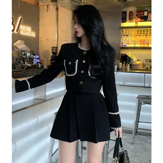 Bộ Áo Khoác Ngắn Phối Chân Váy Mini Thời Trang Mùa Thu Quyến Rũ Cho Nữ