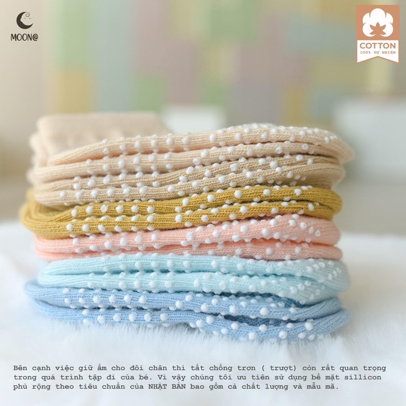 Moon - Set 2 đôi tất sơ sinh 100% Cotton tự nhiên chống trơn cho bé