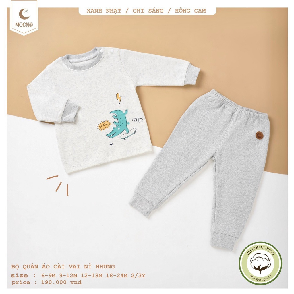 Bộ dài tay cài vai nỉ nhung chất dày dặn họa tiết cho bé MOON