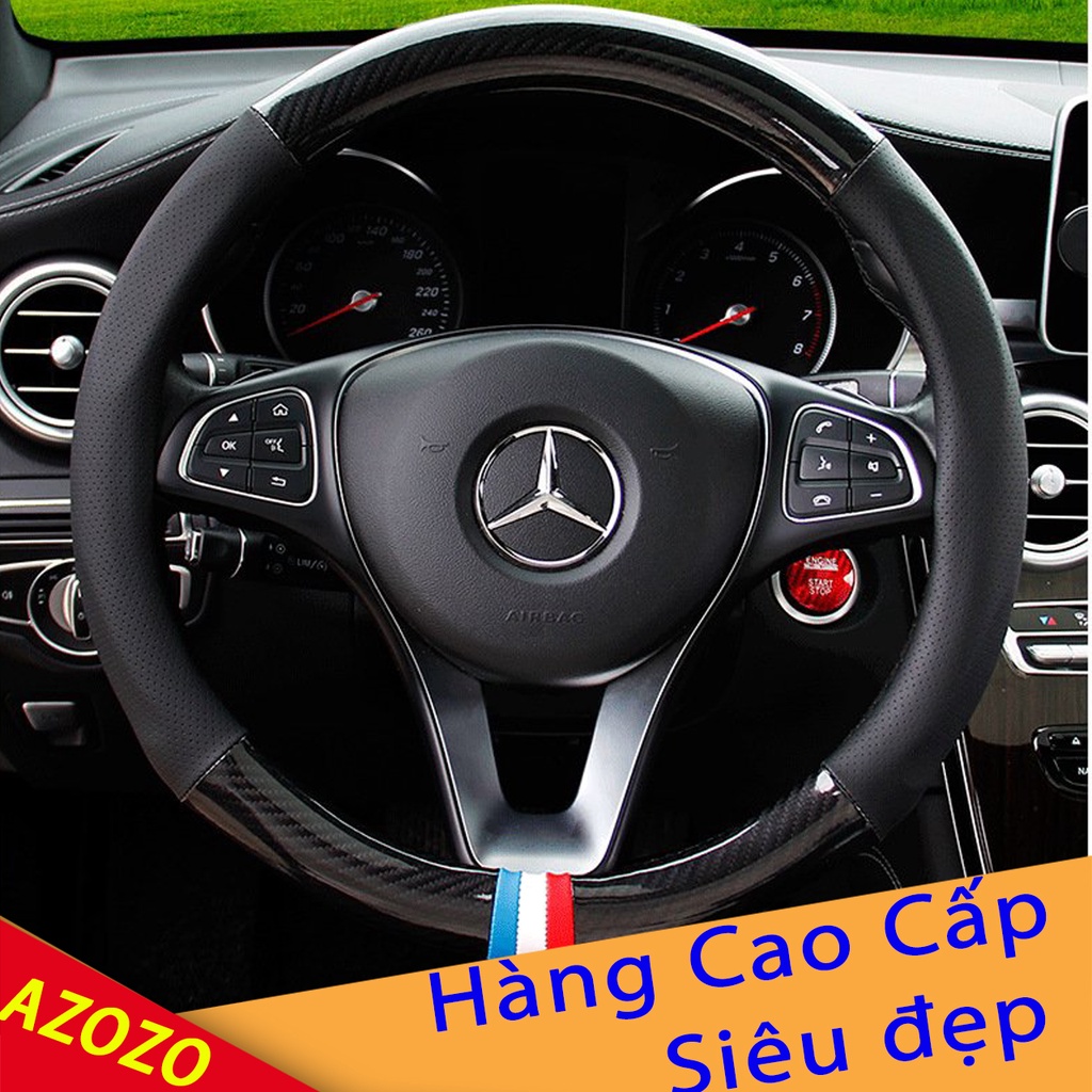 [ Da Xịn ] Bọc vô lăng da ô tô - Bọc vô lăng vân Carbon họa tiết cờ Pháp có lỗ thoáng khí - Bảo hành 1 năm AZOZO