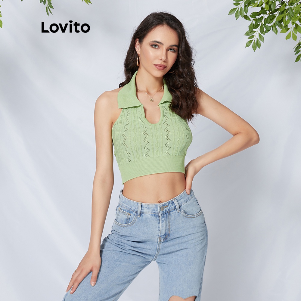  Áo tank top Lovito L09054 cổ chữ v màu xanh lá | BigBuy360 - bigbuy360.vn