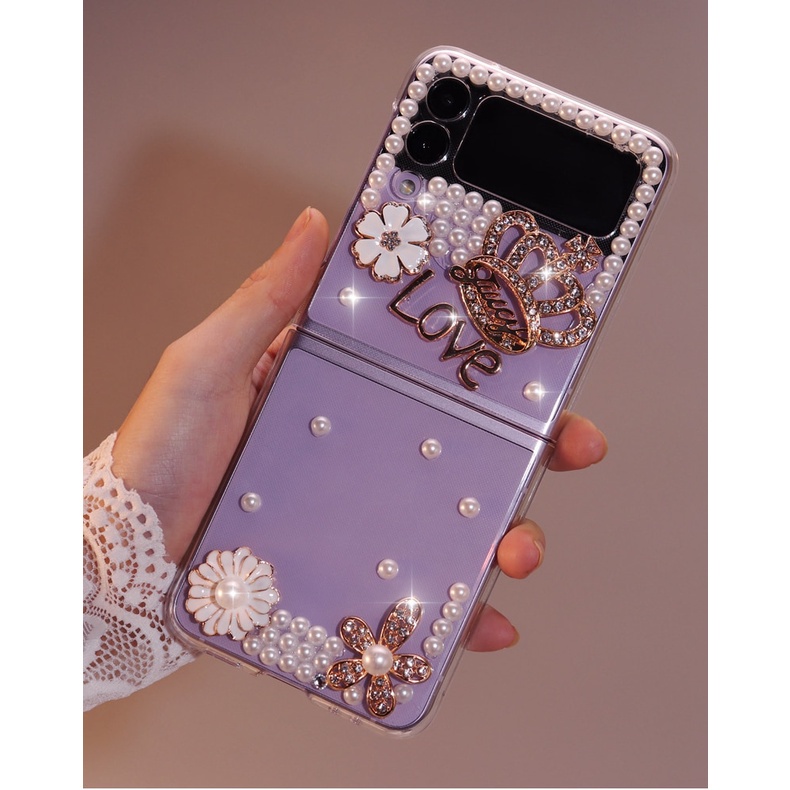 Ốp điện thoại đính đá hình hoa / vương miện lấp lánh DIY nữ tính cho Samsung Galaxy Z
