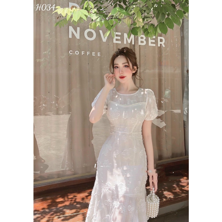 Đầm Midi Dự Tiệc Đuôi Cá Dáng Dài Trắng Mặc Đi Tiệc Cưới, Mặc Đi Tiệc Sinh Nhật TaNa D0578