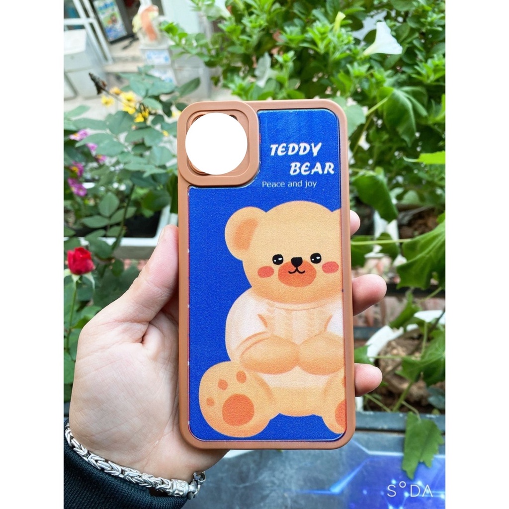 Ốp lưng iphone cạnh vuông Brown Teddy lưng bóng 6splus/7/7plus/8/8plus/x/xr/xs/11/12/13/pro/max/plus/promax