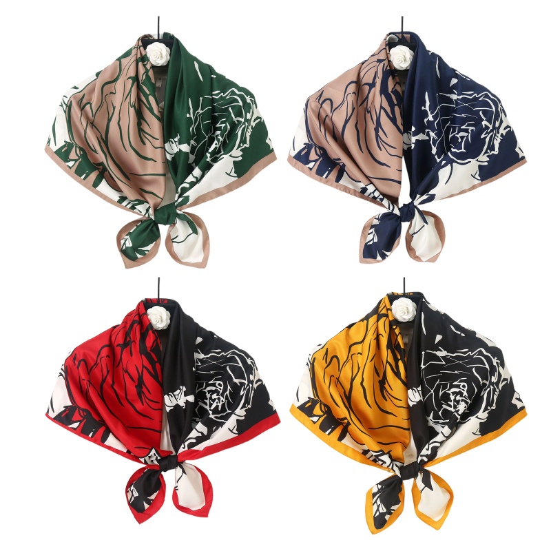 Khăn Choàng Vuông 90x90cm In Họa Tiết Hoa Hồng Bằng Satin Sang Trọng Cho Nữ