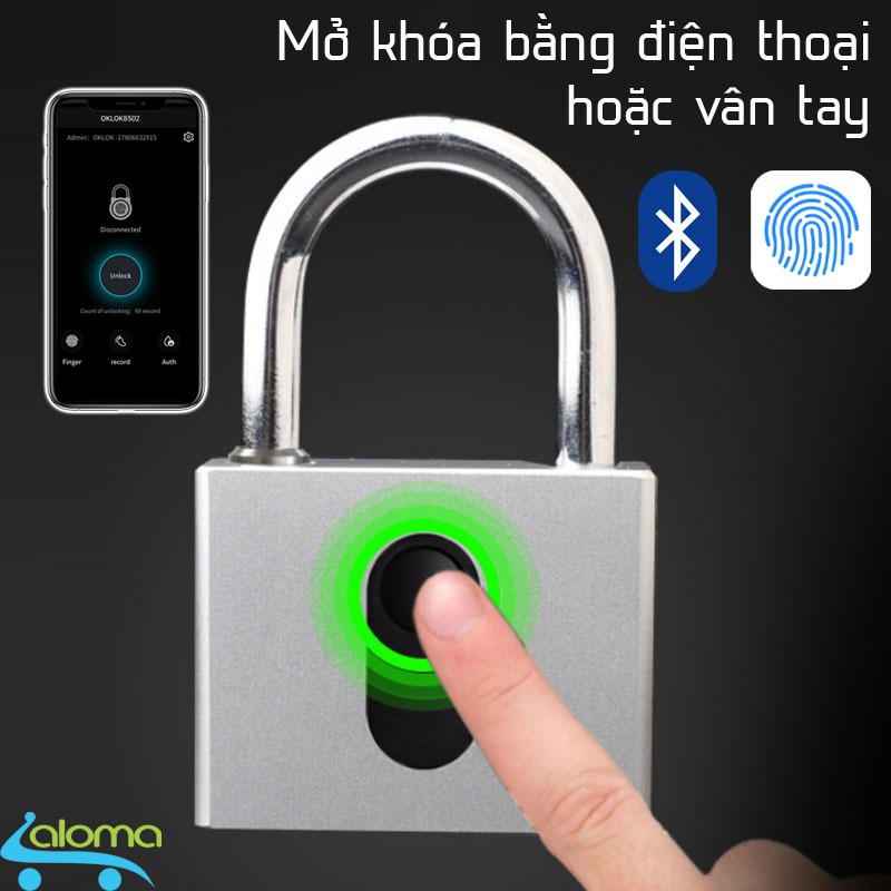 Ổ khóa thép cỡ lớn mở bằng vân tay hoặc App điện thoại OKLOK GS-60FB chống nước chống phá khóa