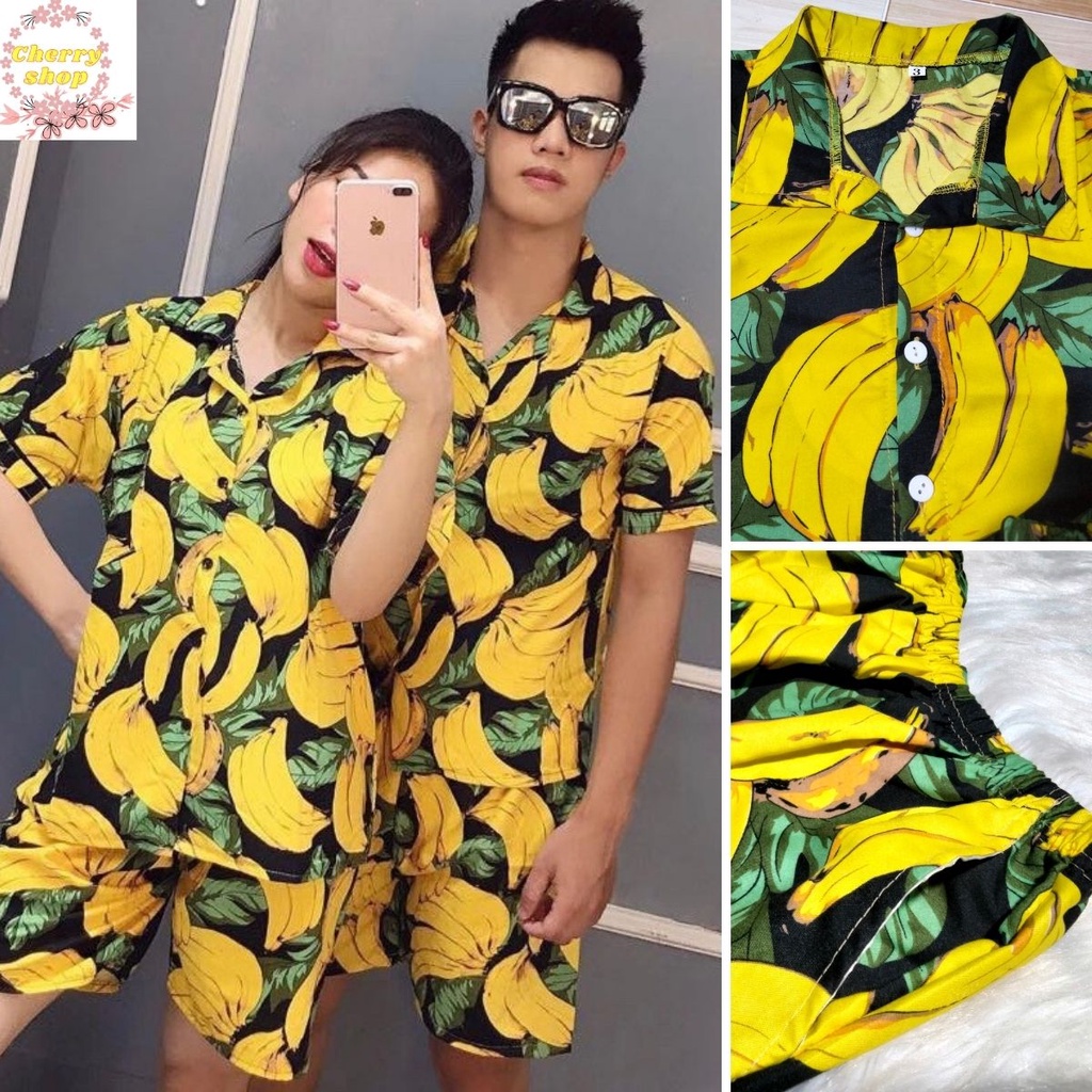 Đồ bộ đi biển nam nữ mẫu trái chuối (hình thật)