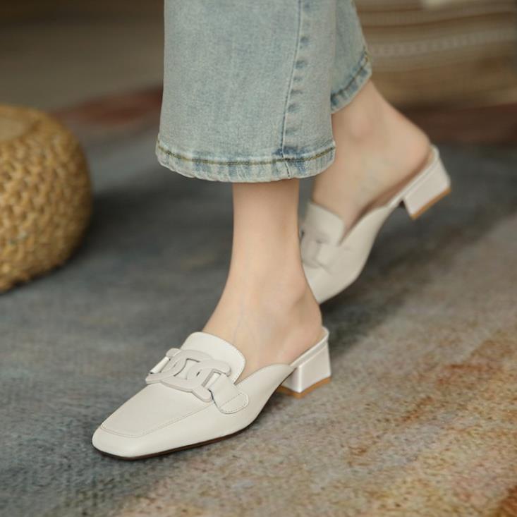 Giày mũi vuông gót cao vừa phong cách Hàn Quốc cổ điển thời trang mùa hè cho nữ size 34-39 2 màu lựa chọn HOT