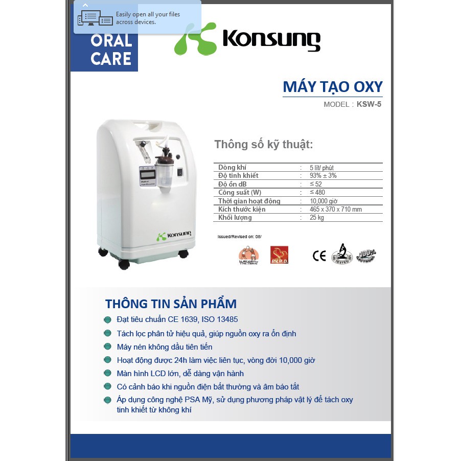 [SẴN HÀNG] Máy tạo oxy 5 lít Konsung KSW-5