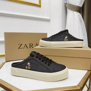 JV(ẢNH THẬT) Giày Sục Thể Thao Mickey Nữ Zara Đen Mềm Êm Fullbox Cao Cấp