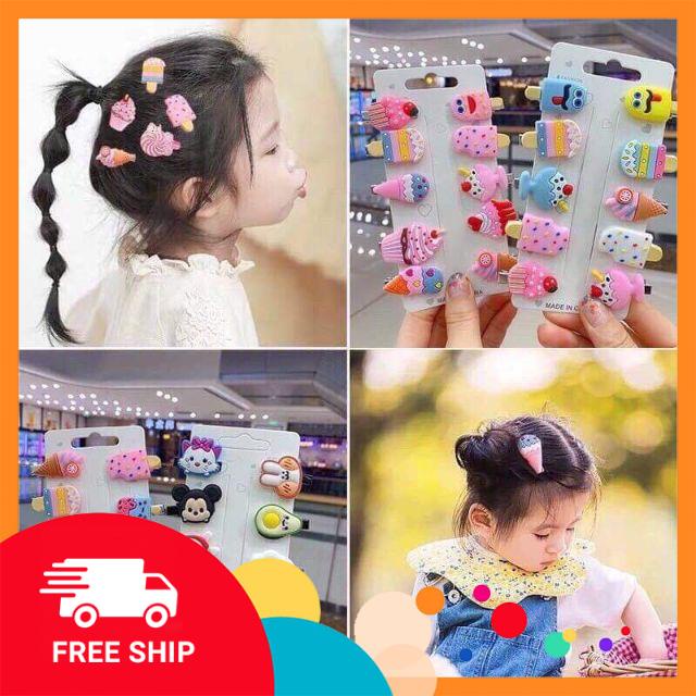 Set 10 kẹp tóc dễ thương cho bé gái, vòng tay phát sáng, nhẫn phát sáng