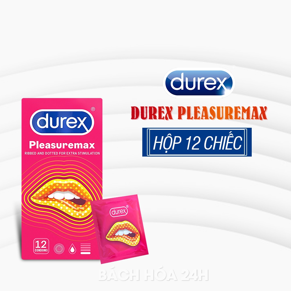 [ Hộp 12 Bao] Bao cao su Durex Pleasuremax - Hàng Chính Hãng - BCS Gân Gai Tăng Cảm Xúc Mãnh Liệt