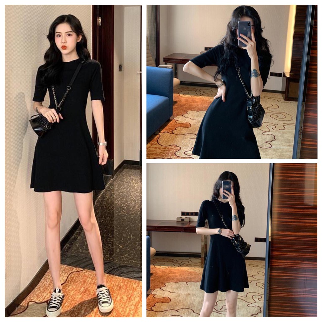 Đầm tay ngắn dáng chữ A thời trang Hàn Quốc cho nữ