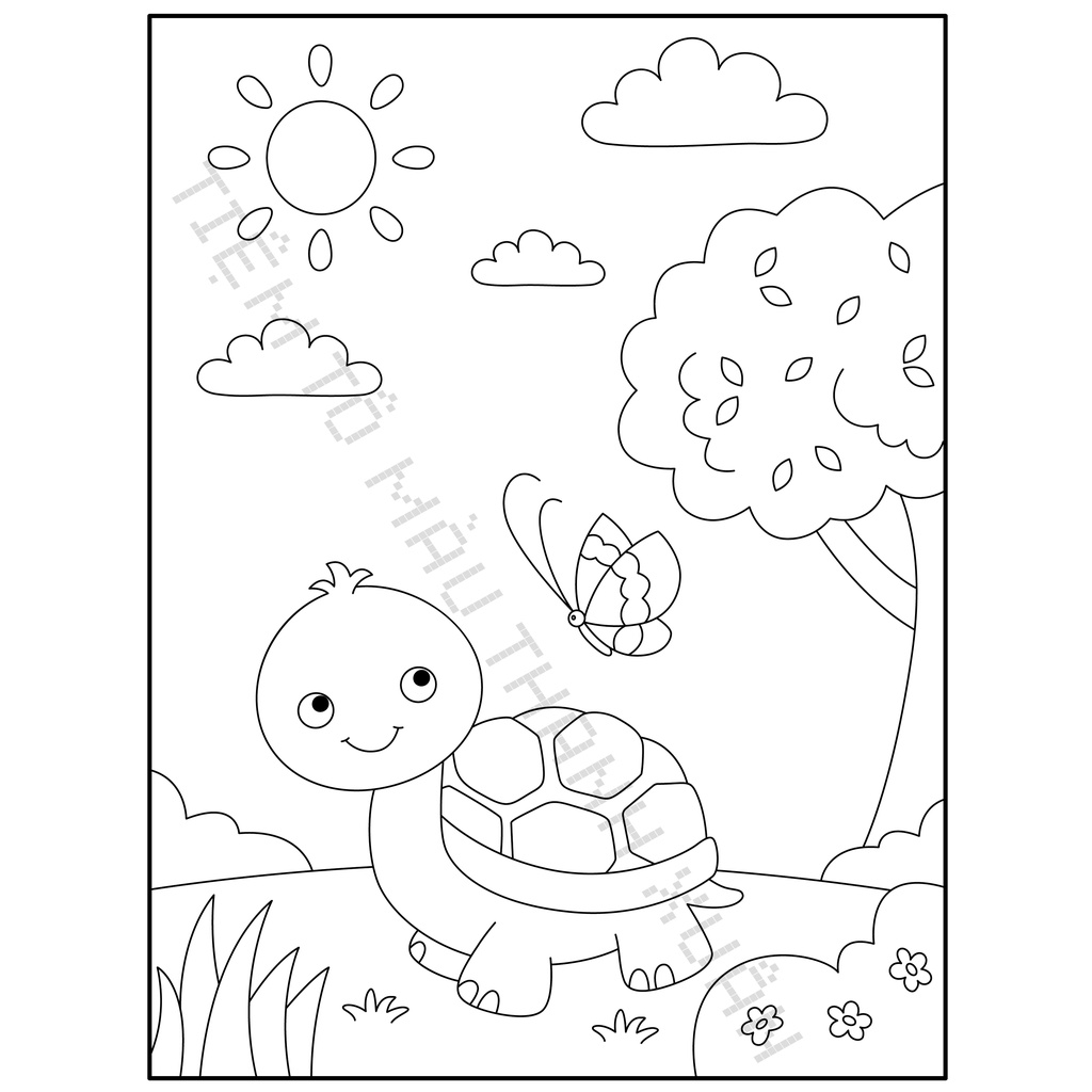 Set 10 Tờ Tranh Tô Màu Hình Rùa Con Cho Bé Tô Màu Sáp, Màu Chì - Tiệm Tô Màu Thanh Xuân