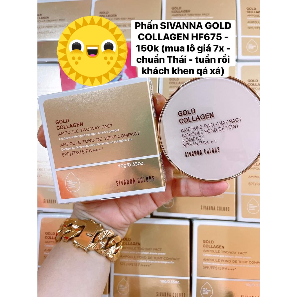 Phấn Phủ Kiềm Dầu ,Chống Nắng Sivanna Colors Gold Collagen SPF 15 PA ++ HF675