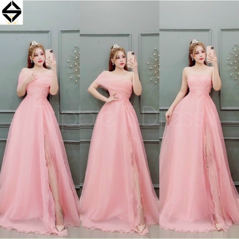 Đầm maxi dự tiệc dạ hội xẻ đùi mặc dc 3 kiểu TRIPBLE T DRESS - size M/L - MS214V