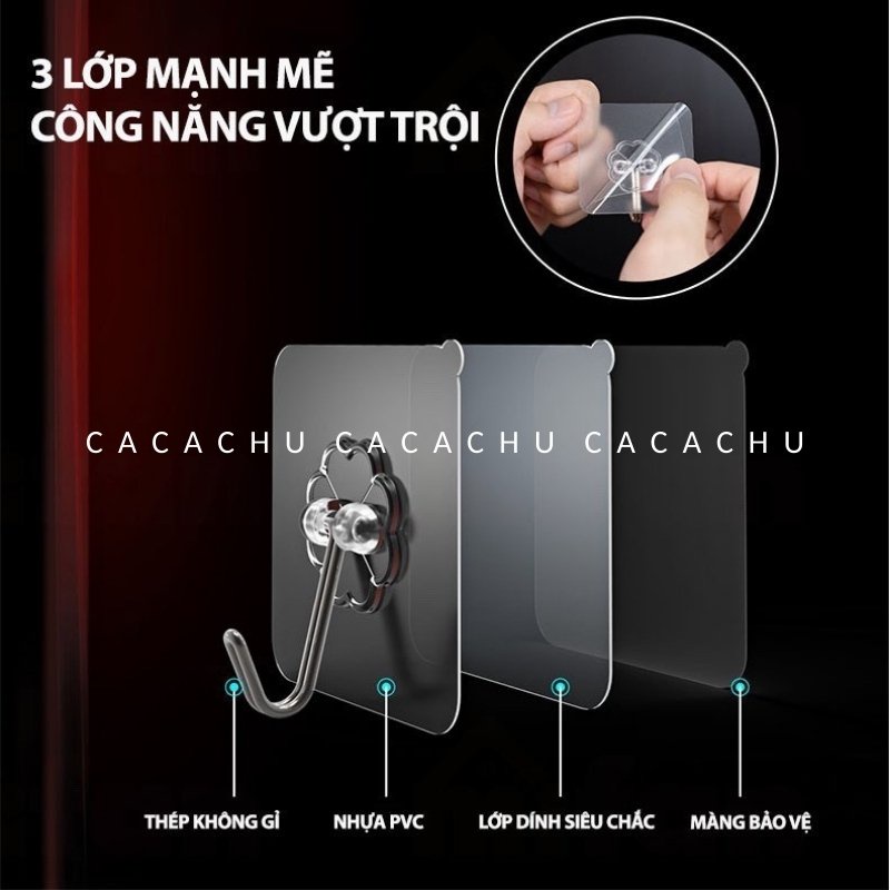 COMBO 10 móc dán tường chịu lực trong suốt siêu chắc siêu bền siêu dính đa năng CACACHU