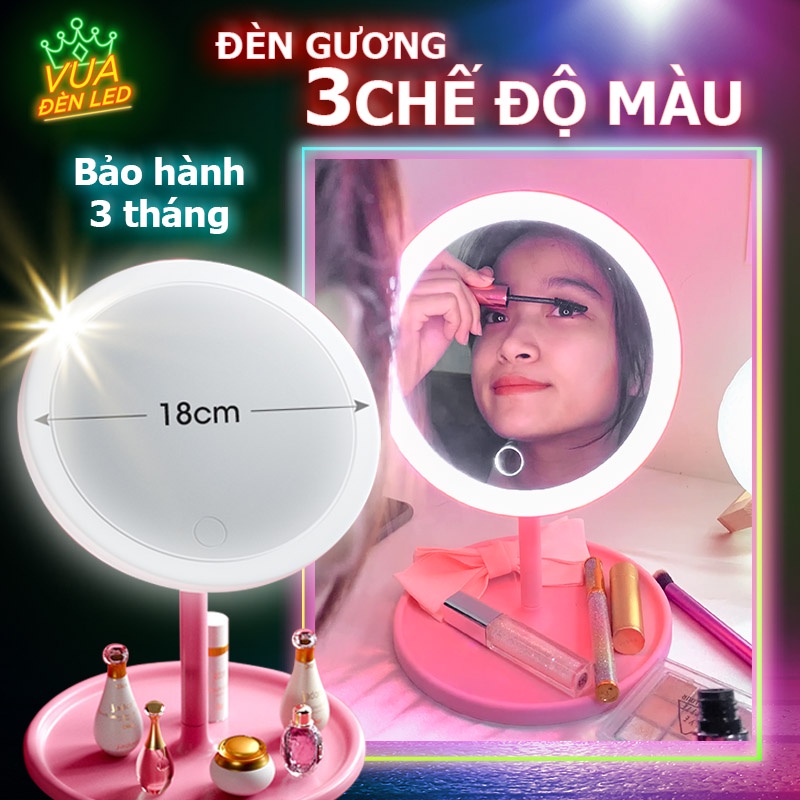 【Có sẵn】Gương để bàn trang điểm có đèn led cảm ứng, 3 chế độ ánh sáng