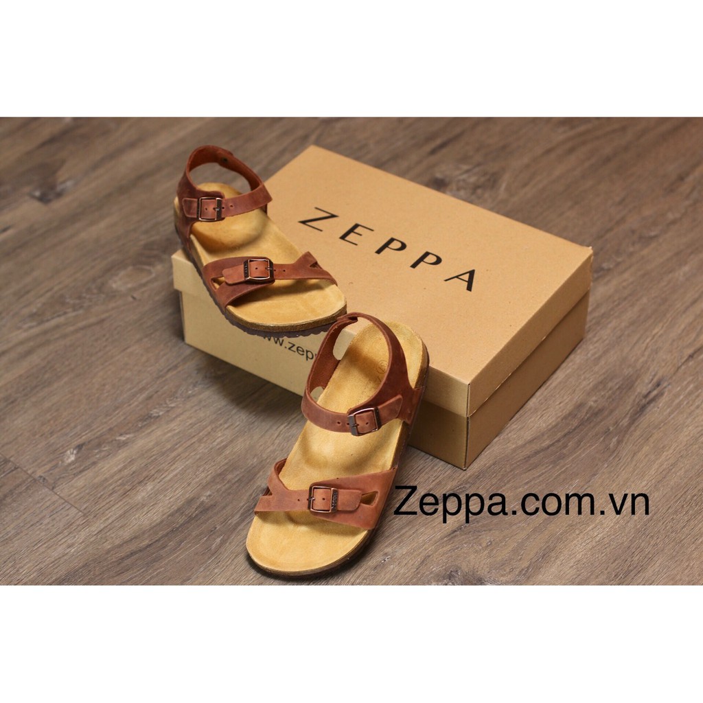 ZEPPA - Gian Hàng Chính Hãng - Da bò thật 100% - Sandal đế trấu da bò nam &amp; nữ - Màu nâu đỏ (Size: 35-42) F3