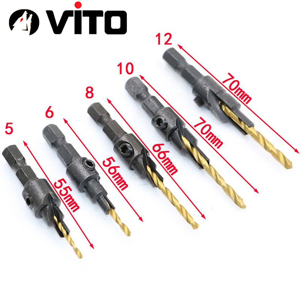 Bộ 5 Mũi Khoan Gỗ Chỉnh Cữ VITO Bắt Âm Mũi Vít Chân Lục Giác