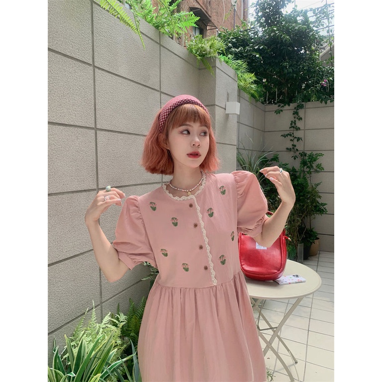 Đầm Ren Dài Ngang Eo Thêu Hoa Phong Cách Hàn Quốc Ngọt Ngào Thời Trang Mùa Hè Dành Cho Nữ