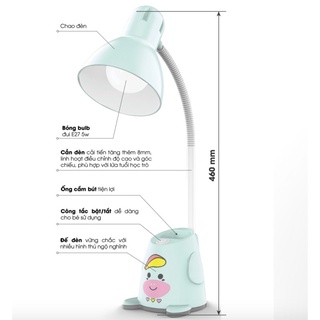 Đèn học để bàn RẠNG ĐÔNG chống cận MẪU MỚI kèm bóng LED 5W tiết kiệm điện năng, bảo vệ thị lực (ánh sáng vàng)