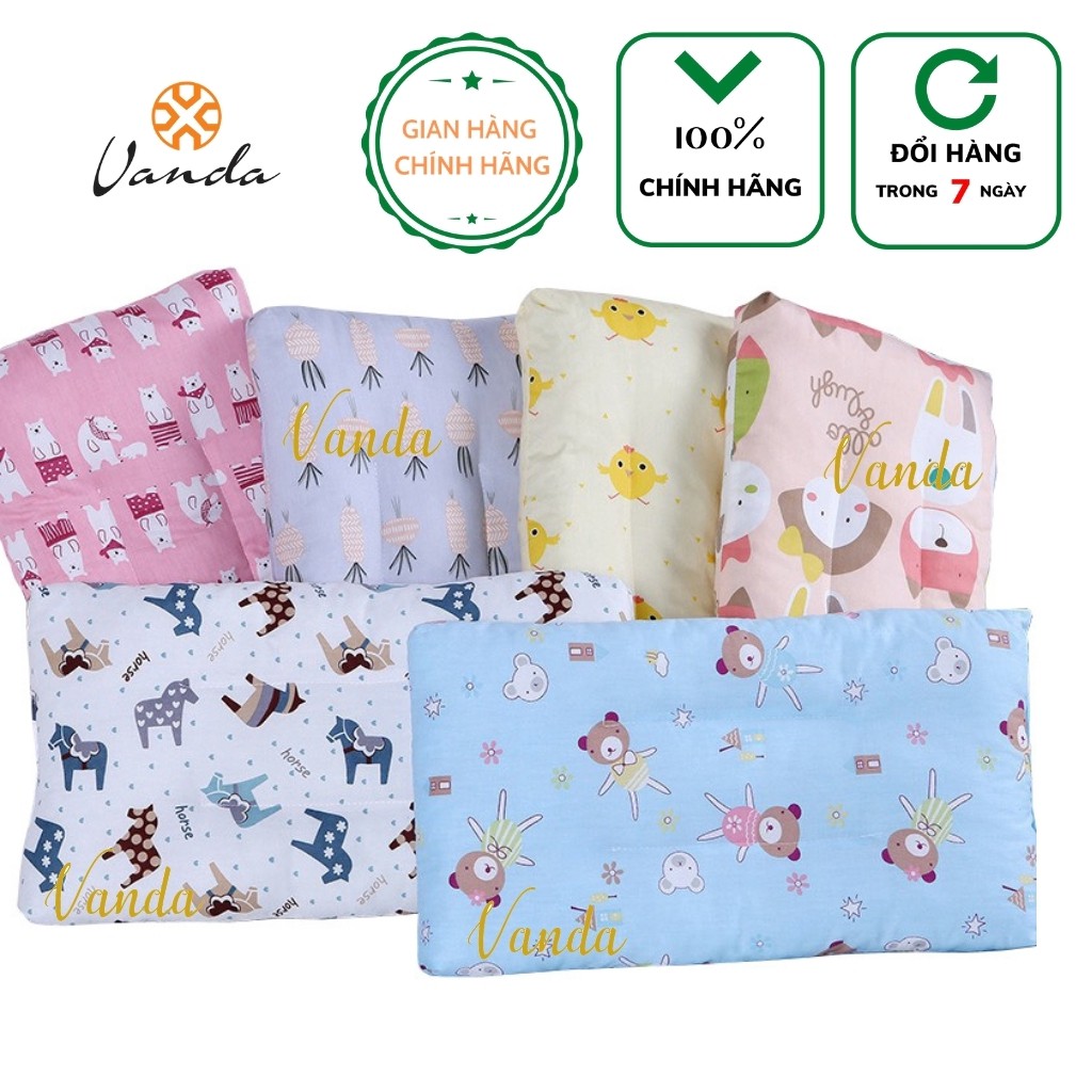 Gối đầu cho bé VANDA có rãnh thông hơi chất liệu cotton thoáng mát ruột bông gòn