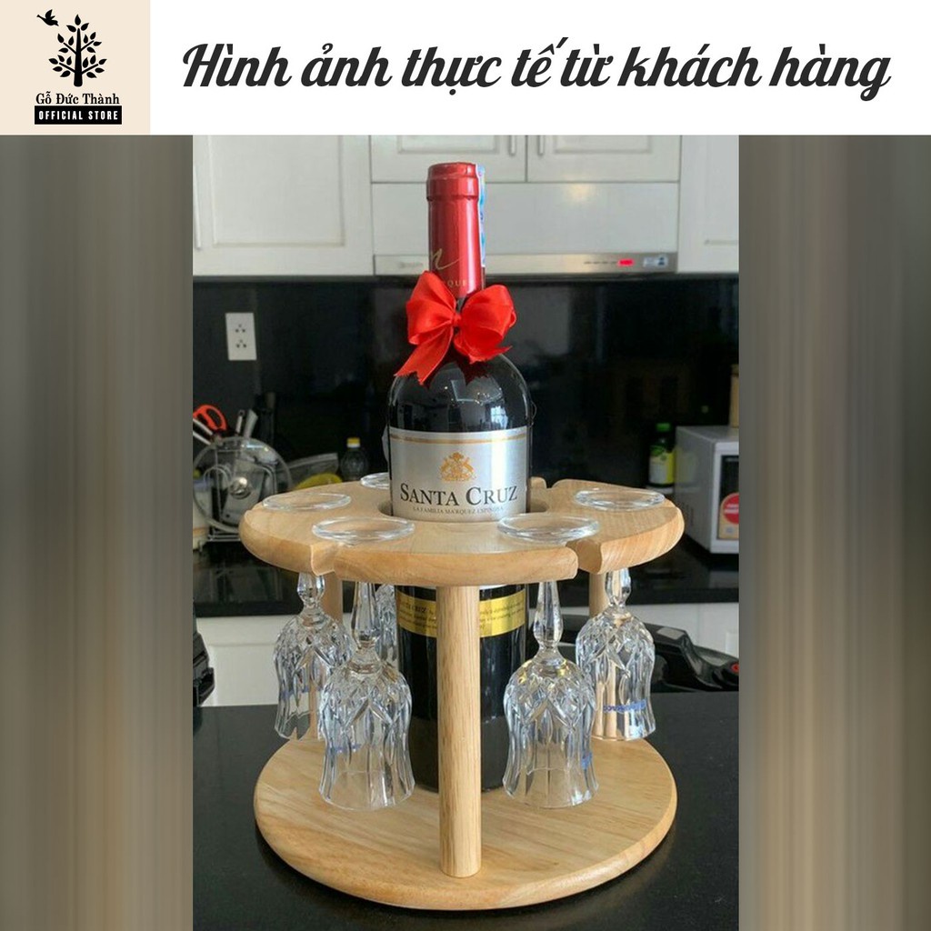 Kệ Đựng Chai Rượu Kết Hợp Để Ly Tiện Lợi, Kệ Rượu Kich Thước 24x24x17 cm - Gỗ Cao Su Bền Đẹp - Gỗ Đức Thành 27041K