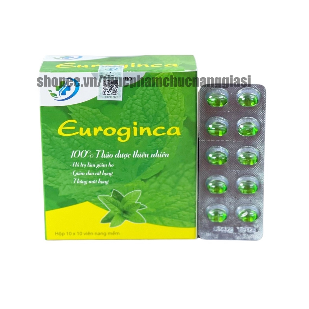 Viên tinh dầu tràm Euroginca bổ sung tinh dầu bạc hà giúp giảm ho, giảm đau họng - Hộp 100 viên