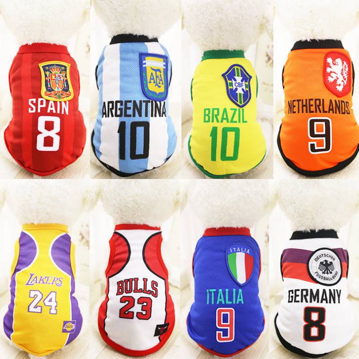 Đồng phục bóng rổ ngắn tay áo vest World Cup Teddy mùa xuân và hè hai chân bốn chó to lông vàng săn quần cho