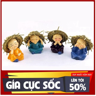 Bộ tượng 4 chú tiểu đội nón rơm tứ không cute chất lượng