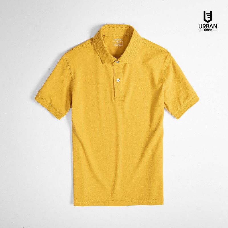 Áo thun polo nam cooPure 100% cotton màu vàng, thiết kế basic NO.1635