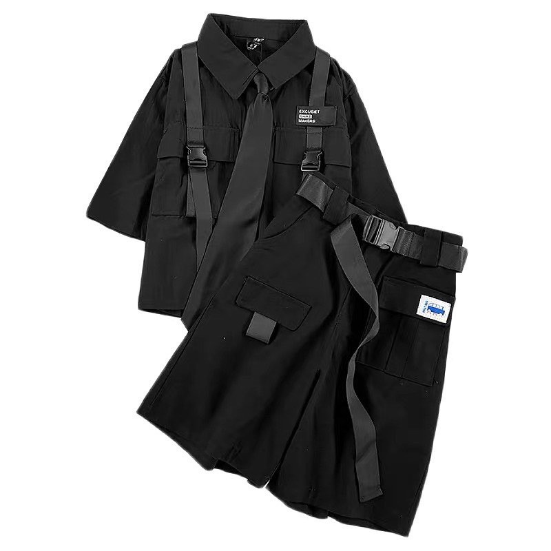Set áo sơmi phối quần ngố túi cài ( tặng kèm belt và caravat)