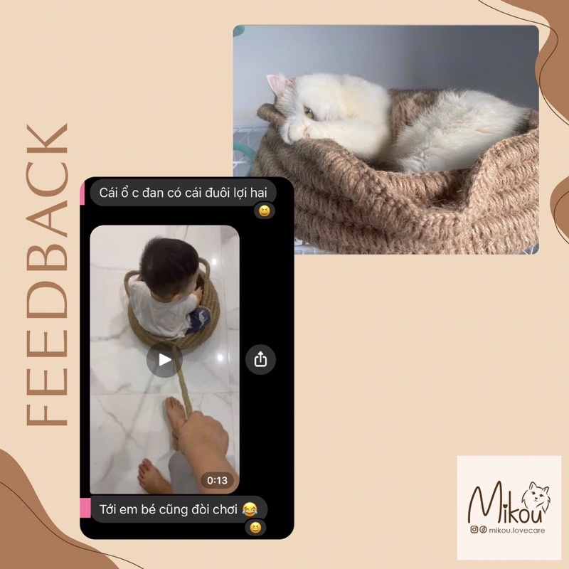 Ổ nằm, kết hợp cào móng cho mèo, đan tay bằng dây đay cực bền chắc đẹp, handmade, mikou, cat bed