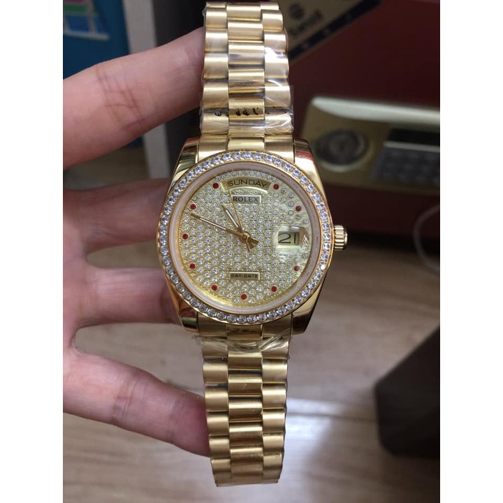 Đồng hồ Nam Rolex máy nhật dòng cơ Automatic day date vành đá mặt đá