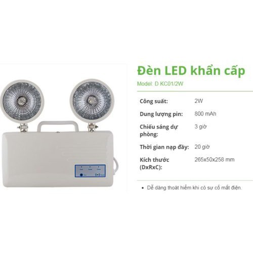 Đèn SẠC LED Khẩn cấp 2W dự án Model: D KC01/2W