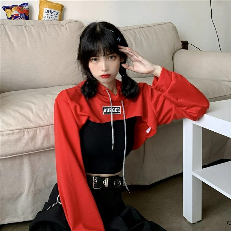 T&c.18 Áo croptop có mũ trùm đầu / áo Hoodie croptop phong cách Hàn Quốc cho nữ