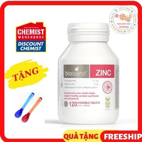 Kẹo Kẽm Zinc Bioisland 120 Viên Nhai Xuất Xứ Úc Cho Bé Từ 1 Tuổi Biếng Ăn, Tăng Đề Kháng Ăn Ngon Miệng Bé Dễ Hấp Thụ