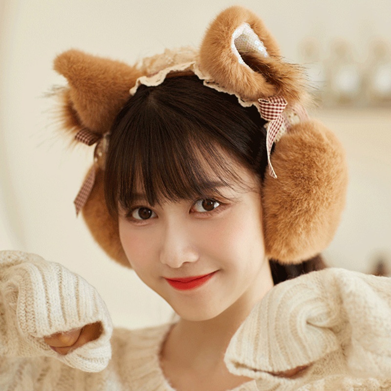 Bông Chụp Tai Hình Tai Mèo Phong Cách Lolita Dễ Thương