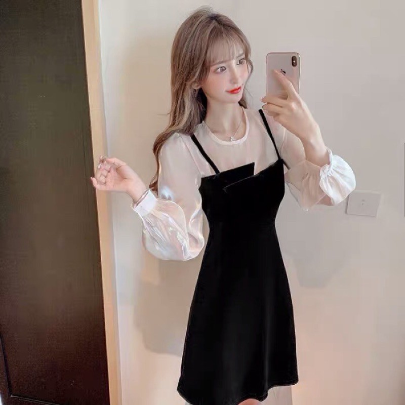 D35 Váy Nhung Giả Yếm Quảng Châu Cho Con Bú